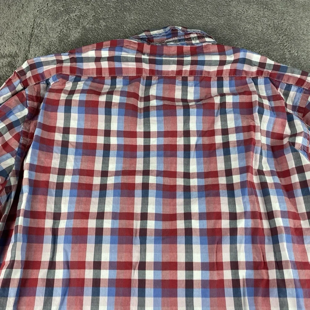 Banana Republic Untucked Fit Shirt Mens Large Blue Red Plaid Check Button Down